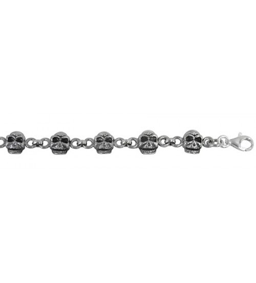 10mm Skull Head Bracelet, 7.25" Length, Sterling Silver